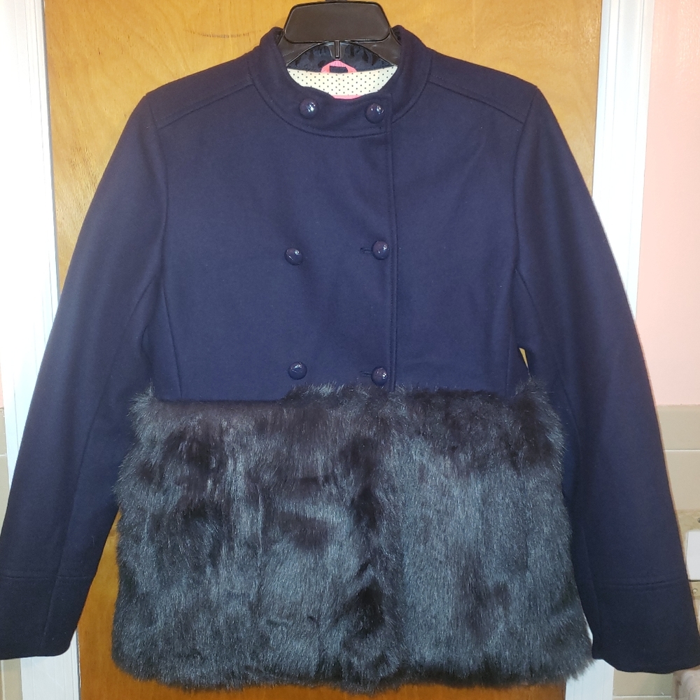 Crewcuts Navy Wool and faux fur peacoat